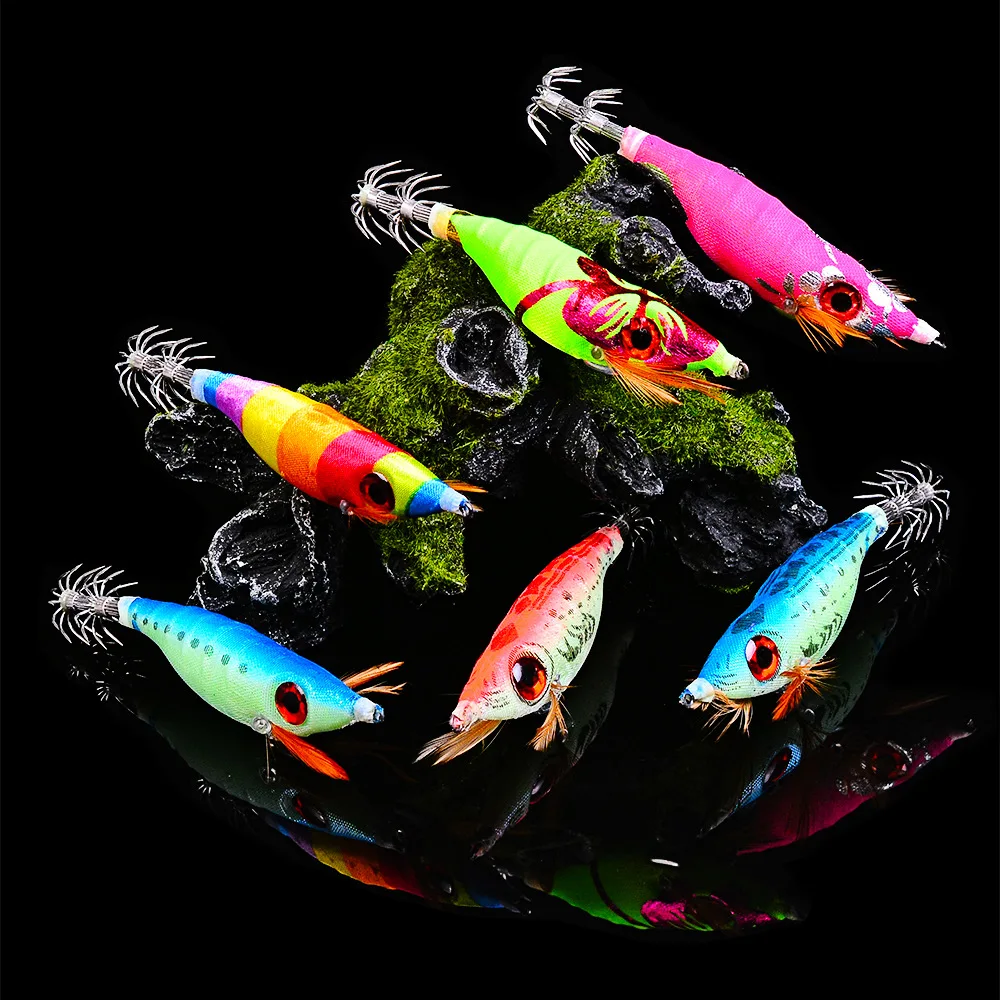 

SJ017 Customized multicolor squid jig luminous fishing lures bait with hook, 12 colors