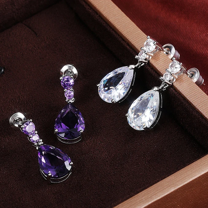 

CAOSHI Two Color TearDrop Zircon Water Drop Crystal Clear Dangle Earrings Girls Women Dainty Pear Silver Pure Earrings