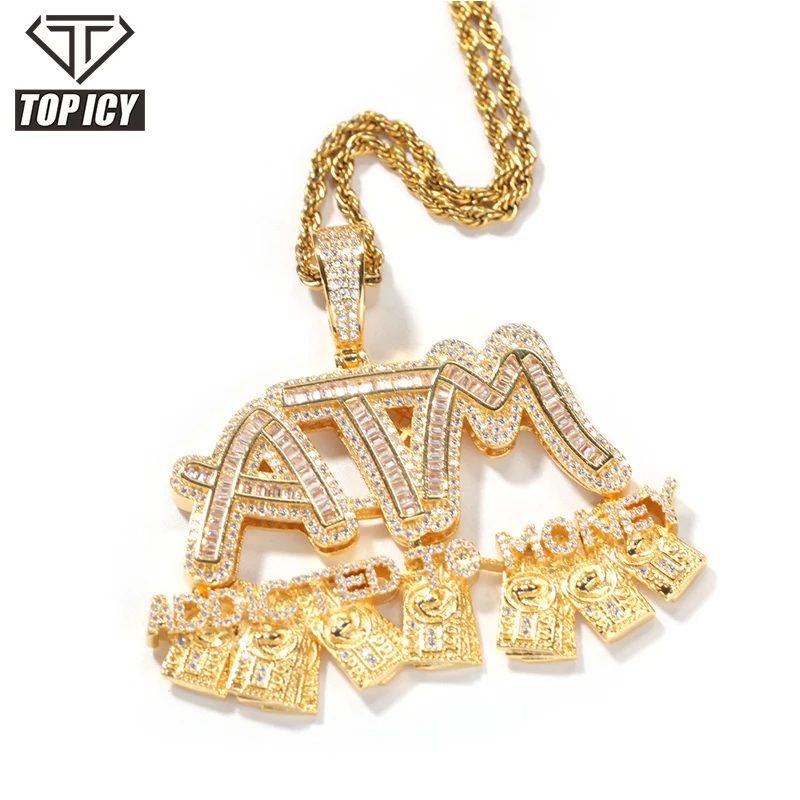 

Iced ATM pendant necklace addicted to money Rich style street hip hop charm chain pendant men iced out, Silver/gold/rose gold