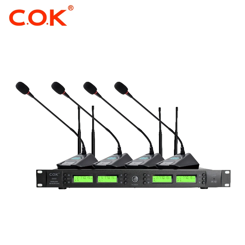 

4 channel uhf wireless table stand flexible smart pro audio talkback podium dynamic gooseneck mic mcrophone conference with lcd