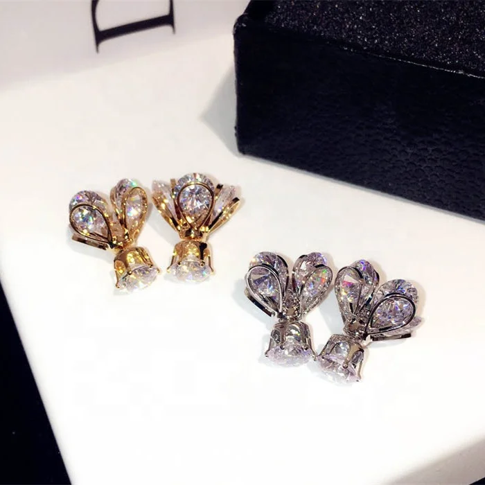

Fashion bing cubic zirconia stud earrings for women accessories, elegant flower wedding earings crystal jewelry earing