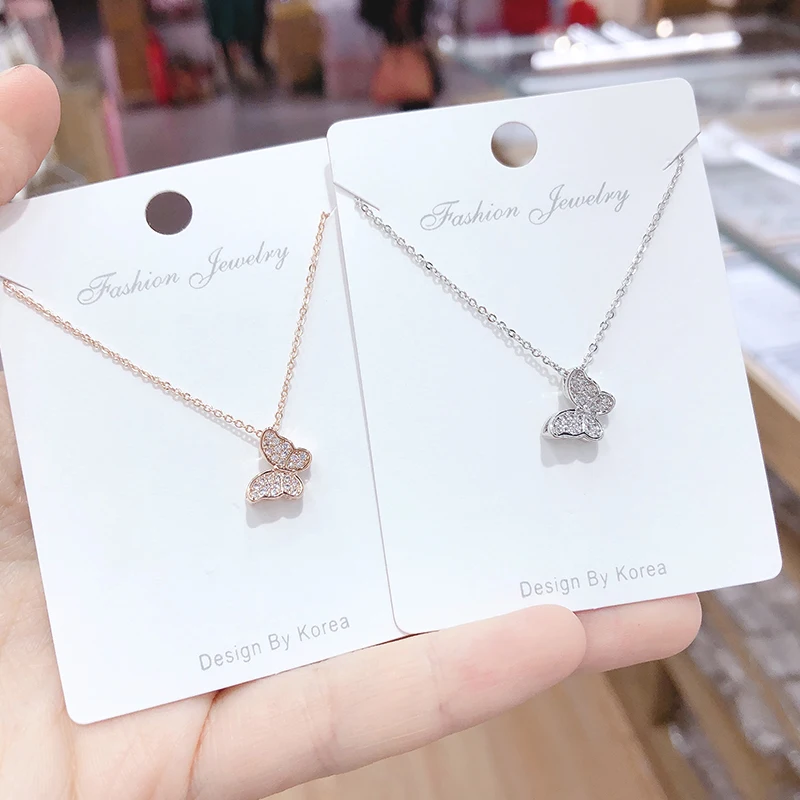 

XL89226 Fashion design gold plated brass women jewelry inlaid diamond butterfly pendant necklace
