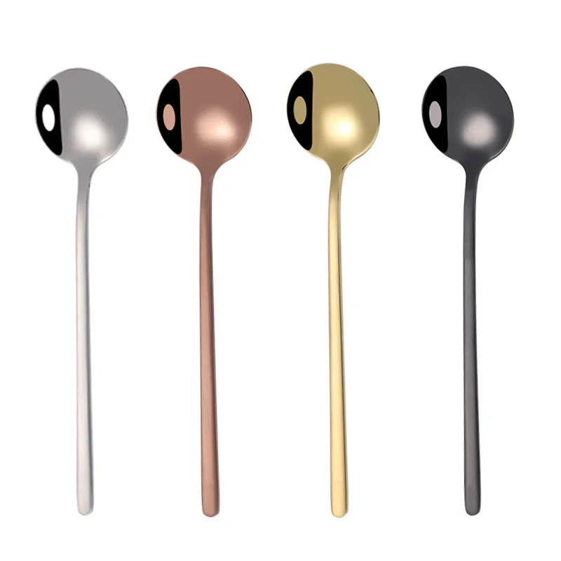 

Reusable portable stainless steel small round spoon plated frosted handle creative coffee mixing spoon customized logo