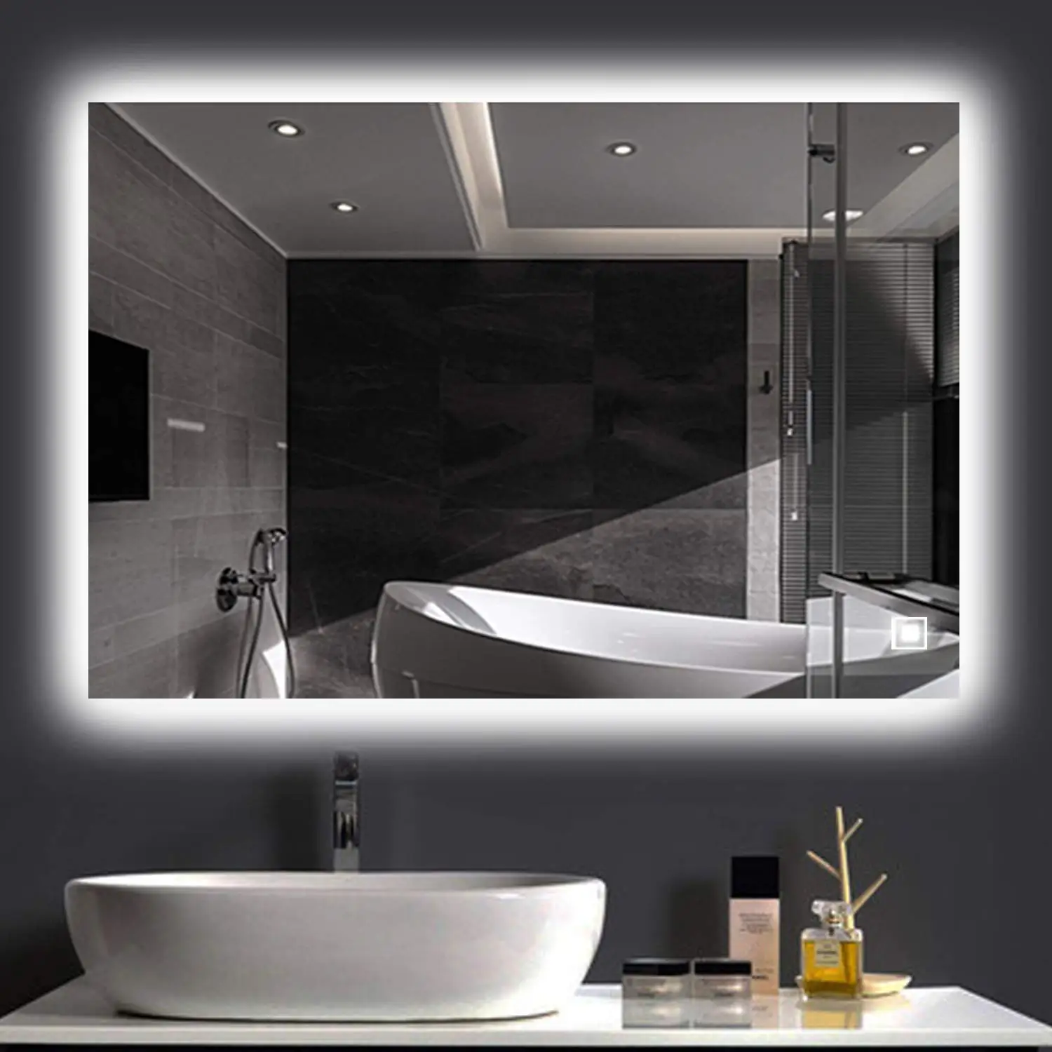 Bathroom wall mounted barber shop mirrors illuminated light vanity led android smart bath mirrors