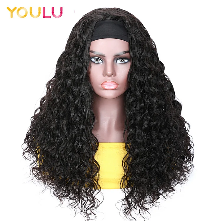 

Straight human hair headband scarf wig african american women natural color hair  without lace