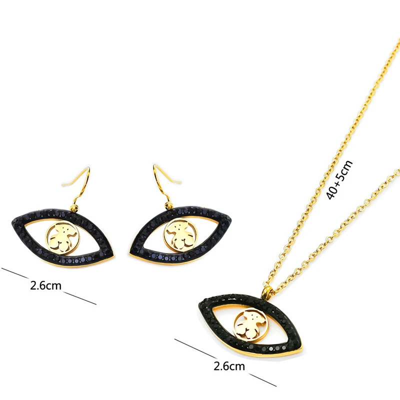 

Wholesale Silver earrings necklace Jewelry Set 316L stainless steel party earrings Crystal Eye shaped A108, Gold/rose/silver