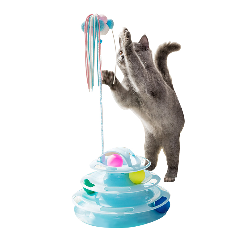 

3 Level Plastic Roller Cat Leaking Food Ball Toy Interactive Pet Cat Toy, Pink,blue,white