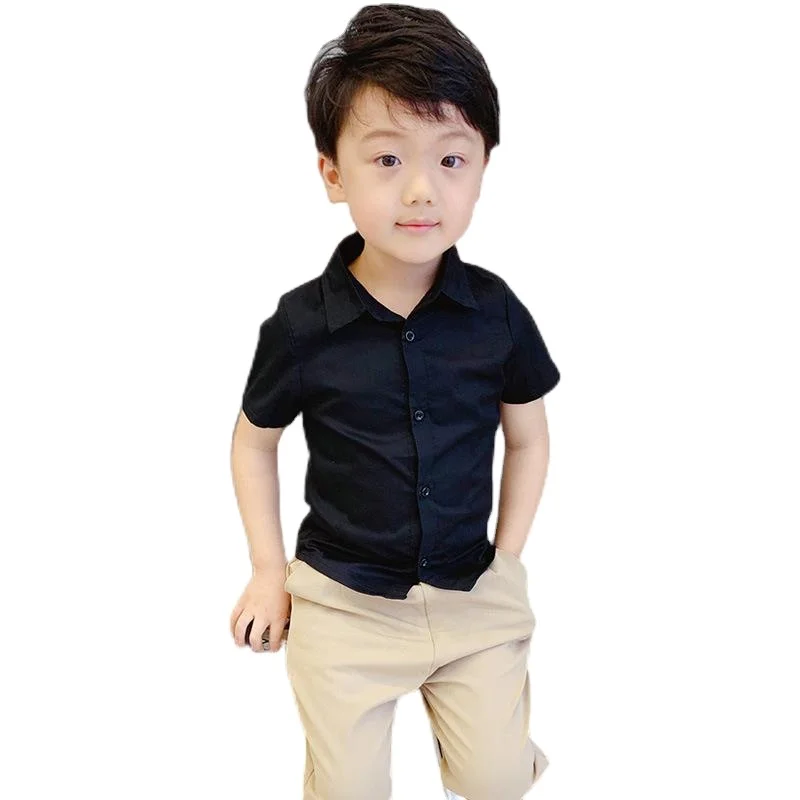 

2022 Spring/Summer Boys Short Sleeve Shirts Children's Single Breasted Lapel Solid Color Bottoming Shirts T Shirts