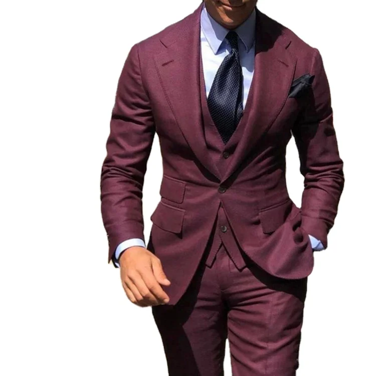 

Newest Classic Men Suit 3 Pieces Tuxedo Groom Wedding Suits Set Burgundy Men Business Blazer Jacket Pants Vest