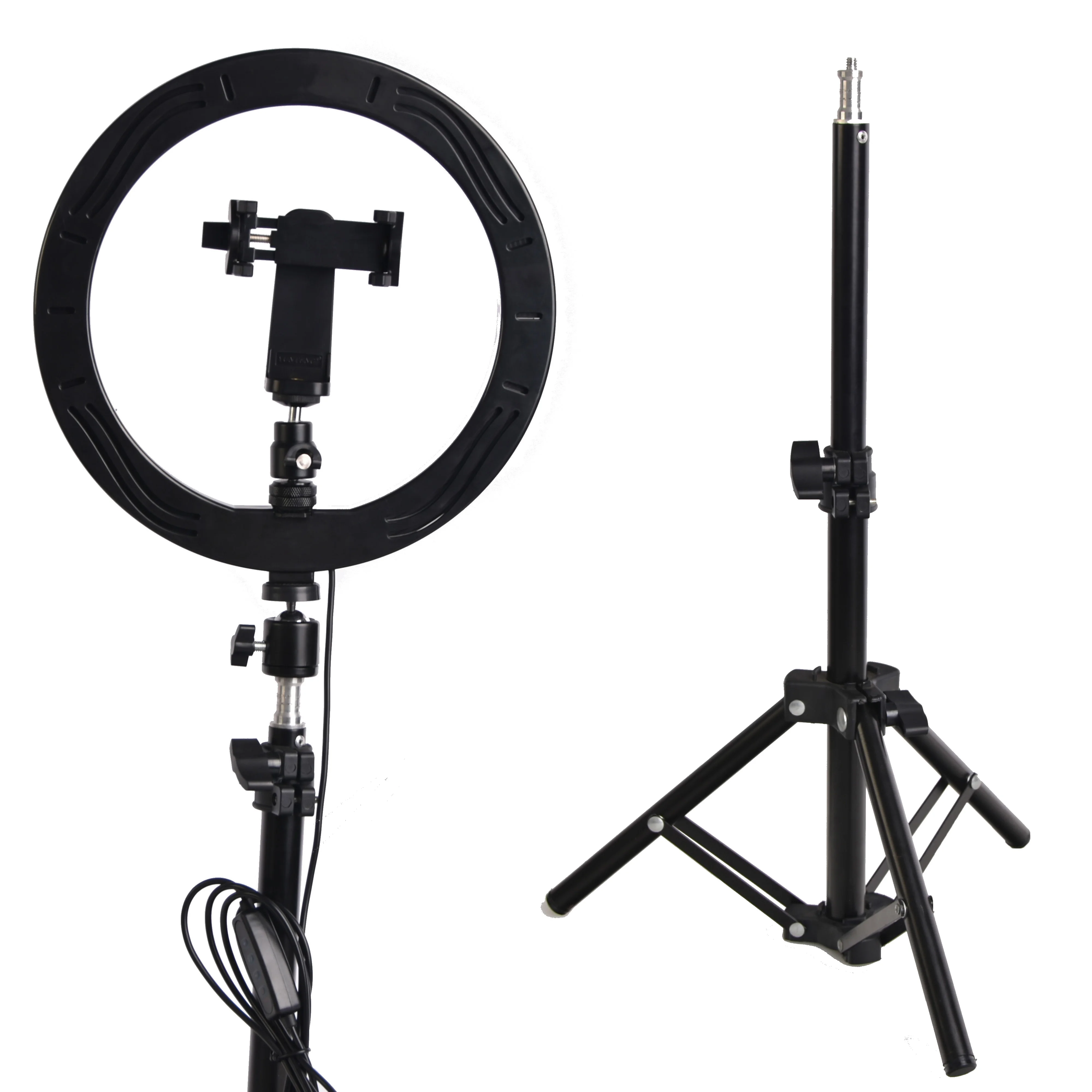 

FOSOTO FT-26 led round ring shape ringlight lamp light with tripod stand & Horizontal and vertical phone holder, Black