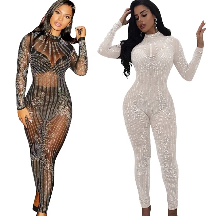 

Wholesale Amazon Sexy Nightclub Women'S Hot Drilling New Hot Drilling Mesh Jumpsuits For Women Sexy