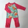 High quality boutique children's remake fall outfit lovely kids girl winter ruffle floral pattern clothes set