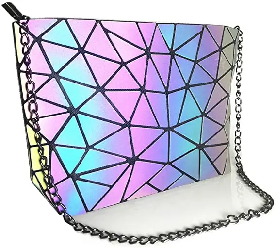 

HotOne Luminous Geometric Purse and handbags Holographic Packaging Reflective Purse Fashion Women Hand Bags