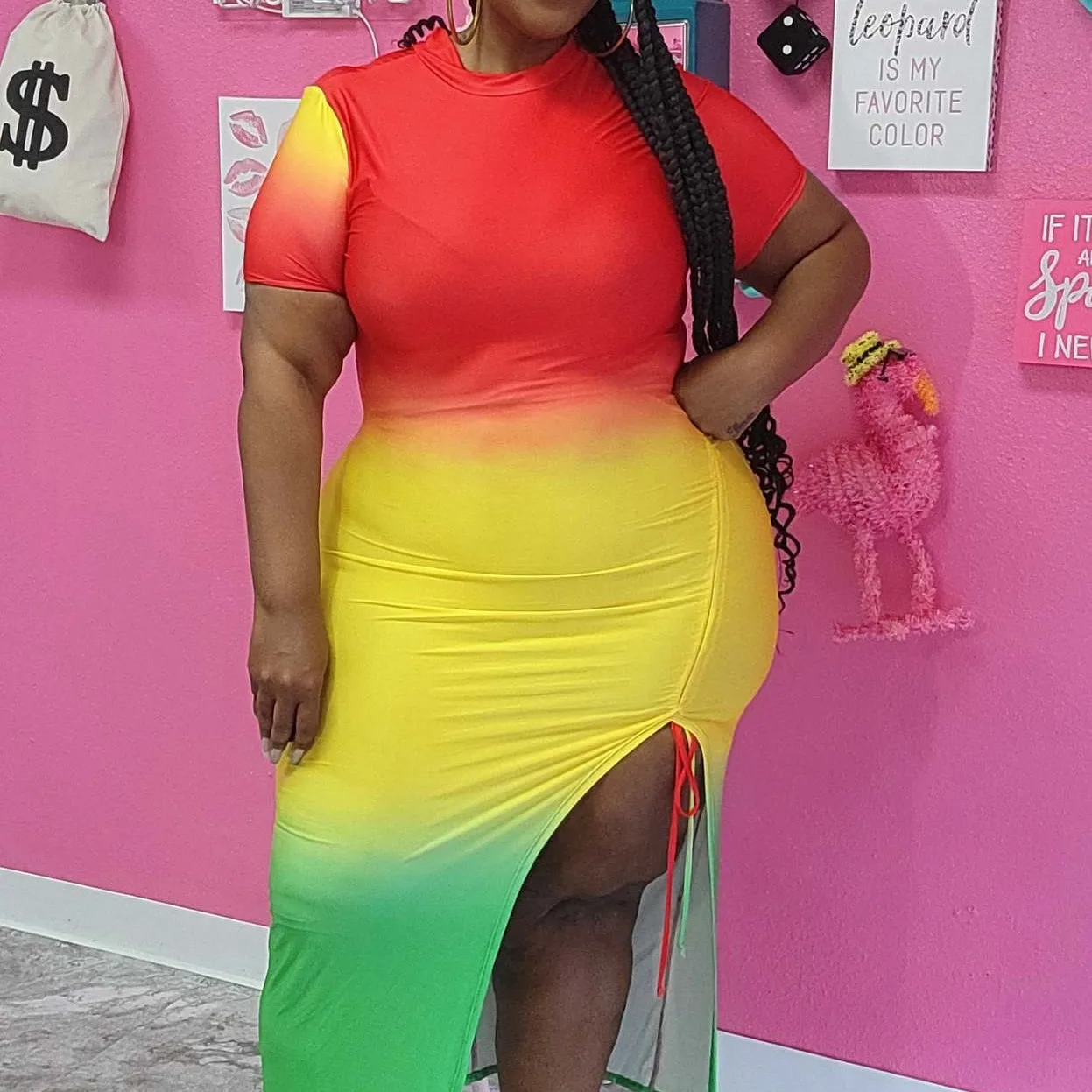 

Yiwu Haolai Factory Price Short Sleeve Slim Butt Lift Colorful Tie Dye Plus Size Women's Dresses