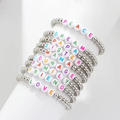 

GT Hot Selling Beaded Bracelets With Letters Fashion Handmade Children Bracelet Silver Color Kids Bracelets Beaded
