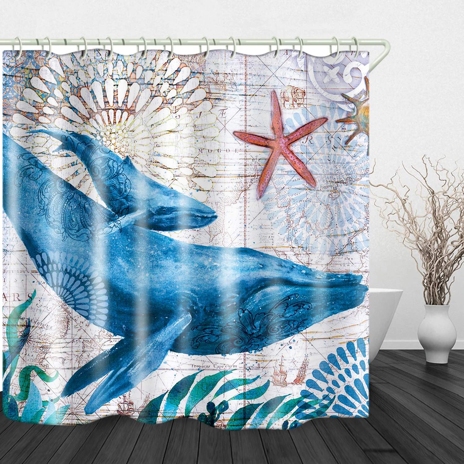 

180x180cm waterproof cloth lining cover bathtub bathroom curtain marine animal series can be customized printing shower curtai, Picture