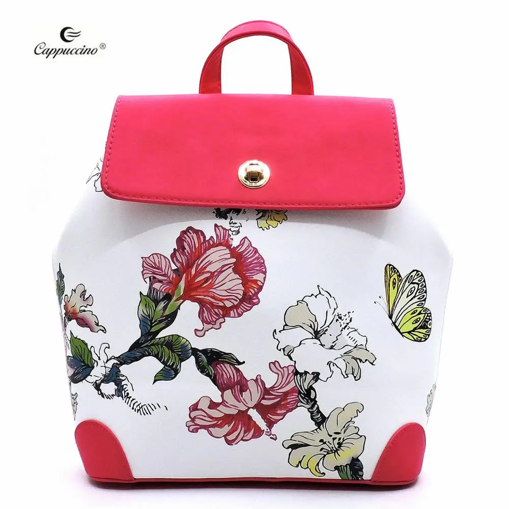 

2020 Fashion women vintage travel Flower Printed Ladies Faux vegan leather small sling bag backpacks for college, More color
