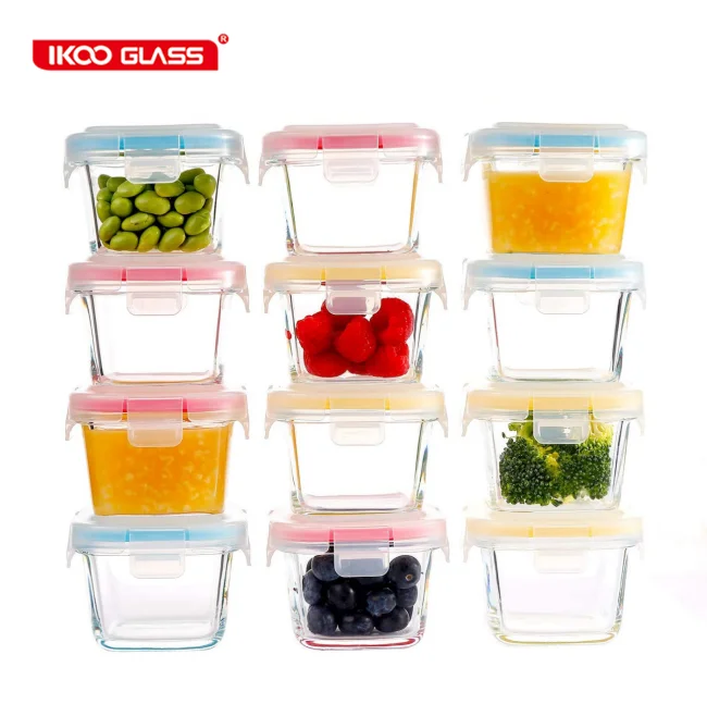 

Glass Baby Food Storage Containers (5.4oz, 12-Pack) Small Containers with Airtight BPA Free Plastic Lids