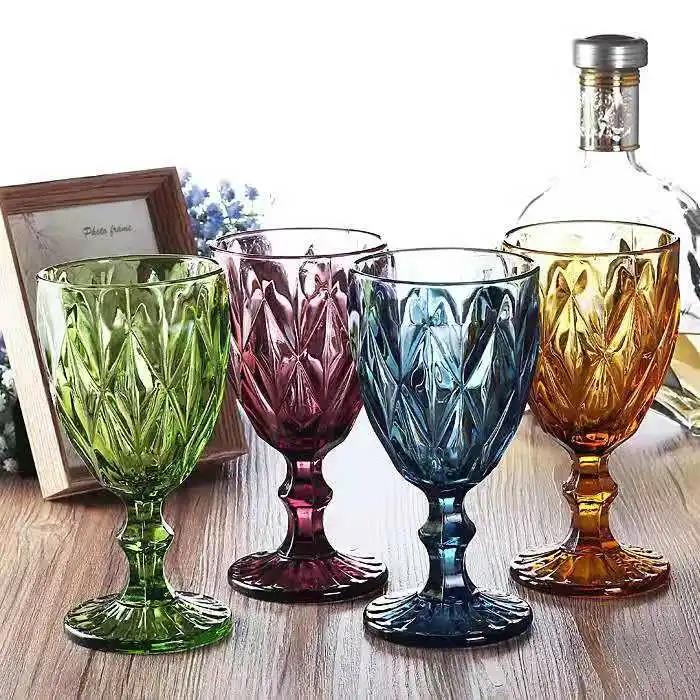 

Wholesale Hot Selling Pink Blue Custom Diamond Drinking Wedding Colorful Champagne Cup Goblet Wine Glass, Blue,green,grey,purple,amber,red,black and so on