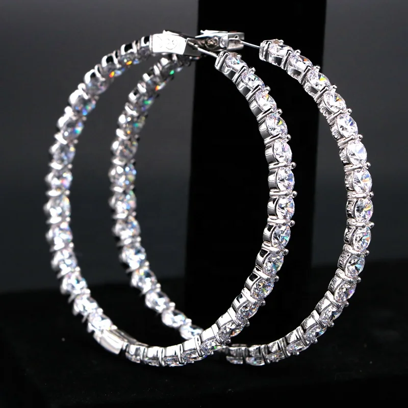 

Wholesaler Prices New Hip Hop Real Big Diamond Hoop Earrings for Custom, Clear white/black/green/mix