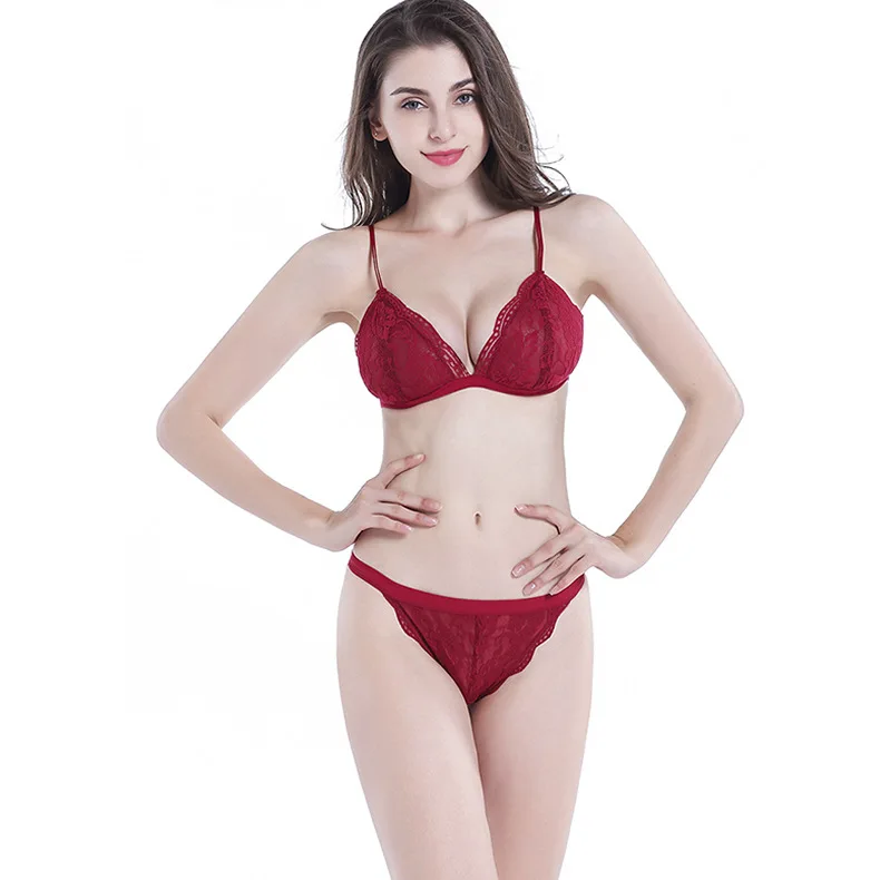 

Summer thin girl lace bra set comfortable non-wire triangle cup breathable fabric underwear