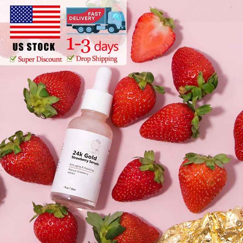 

Factory Wholesale 24K Gold Foil Strawberry Serum Organic Skin Care Whitening Anti Aging Facial Serum