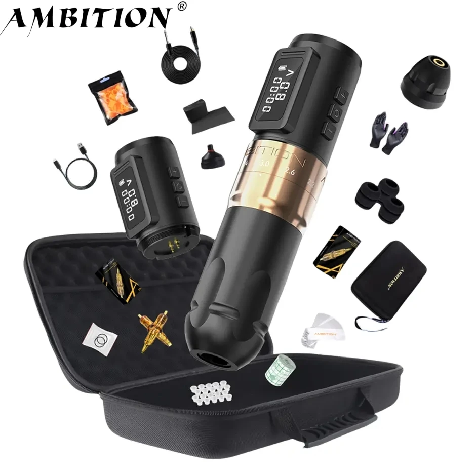 

Ambition Mars Professional 2.2-2.6-3.0-3.4-3.8-4.2mm Adjustable Stroke Wireless Rotary Tattoo Pen Machine Gun for Body Art