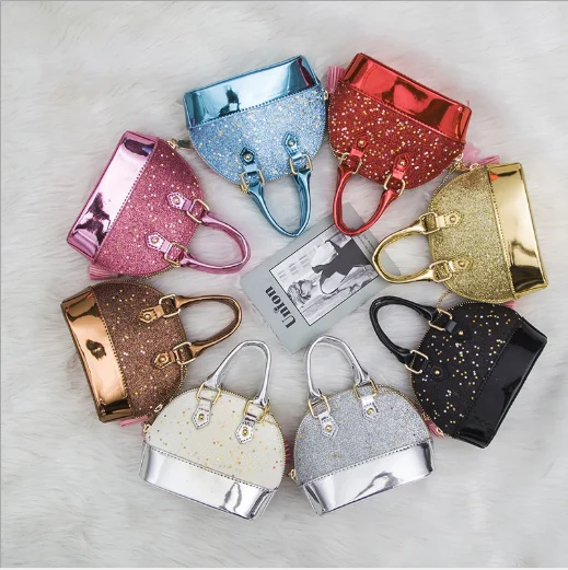

2021 Korean Fashion Mini Small Kids sequin handbag Little Girls Cute Glitter Purse For Children, 8 colors
