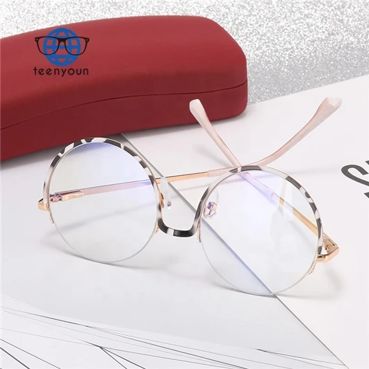 

Teenyoun Eyewear Vintage Leopard Tr90 Frame Glasses Round Optical Semi Frameless Anti Blue Ray Eyeglasses For Women Mens