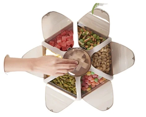 

Hot Sell Living Room Candy Snacks NutFruits Nut Meat Dessert Dry Fruit Petaloid Ambulacra Party Plate Storage Box Container