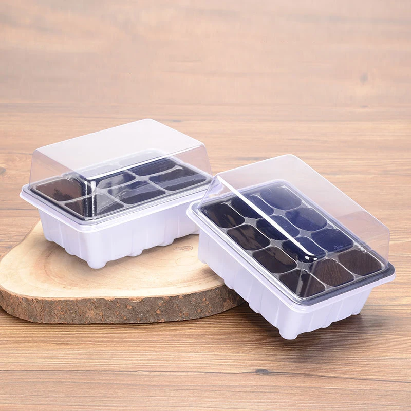 

6/12 Cells Seedling Starter Tray Seed Germination Plants Hydroponic Trays White & Black, Black/white