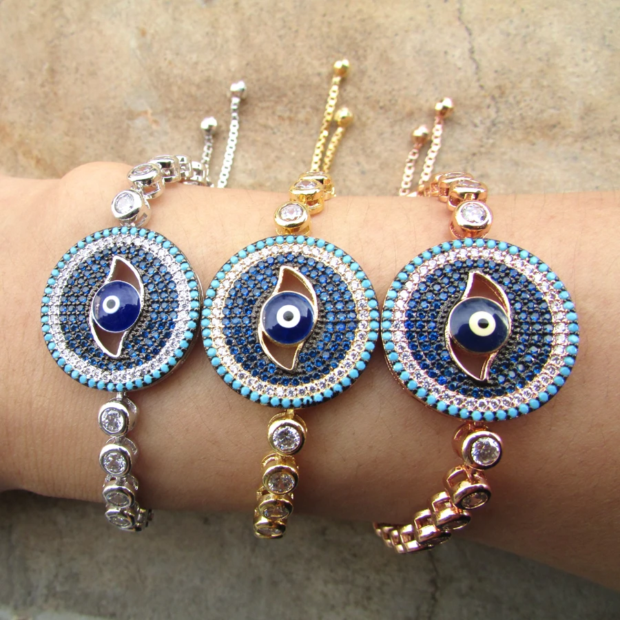 

2022 rose gold cz tennis new arrive micro pave sapphire evil eye fashion bracelet, Various size and color