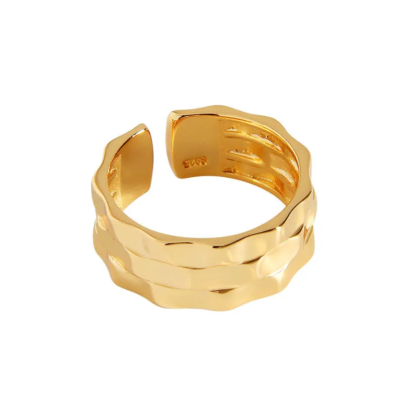

VIANRLA 925 Sterling Silver Irregular Ripple 18K Gold Ring Minimalism Adjustable Ring For Women Jewelry