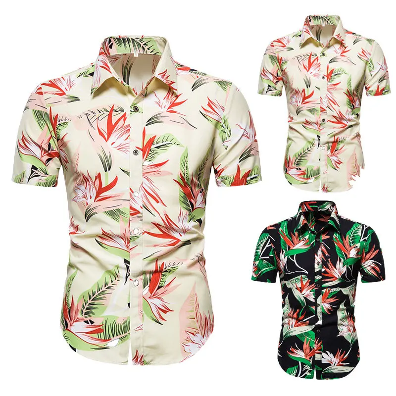 

Cotton Men's Printed Casual Summer Vacation Beach Printed Shirt Short Sleeve Hawaiian Male Shirt Floral Shirts, Print as pics