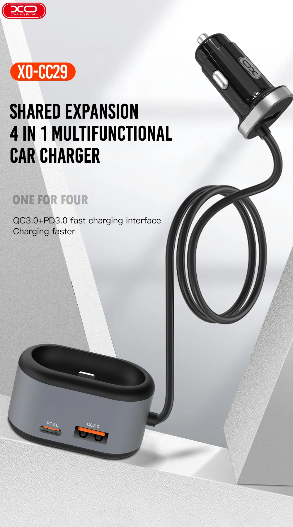 XO CC29  PD 35W New Product Hot Selling 4 IN 1 multifunctional car charger  Mobile Phone