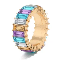 

Hot Sell Women Fashion 14K Gold Square Multi Colorful Rainbow Zircon Ring