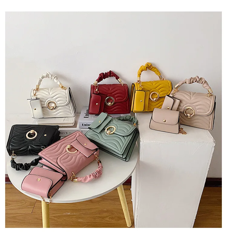 

2021 New stripe button chain single 3 in 1 set shoulder bag wholesale girls shopping phone handbags, Multi colors