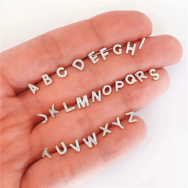 

Promotion 925 sterling silver mini small cz letters 26 Initial Alphabet stud earring, Picture