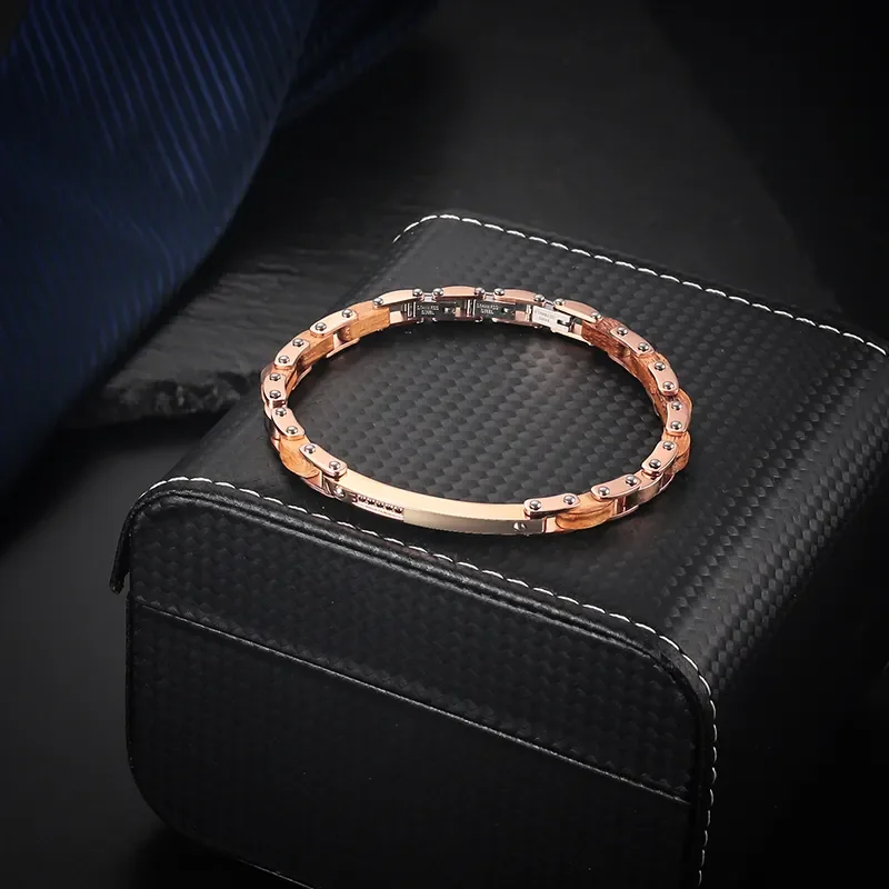 

Luxury Jewelry Bracelets Rose Gold Plated Zircon Moissanite Stainless Steel Chain Wood Steel Bracelet Man Bracelet Steel