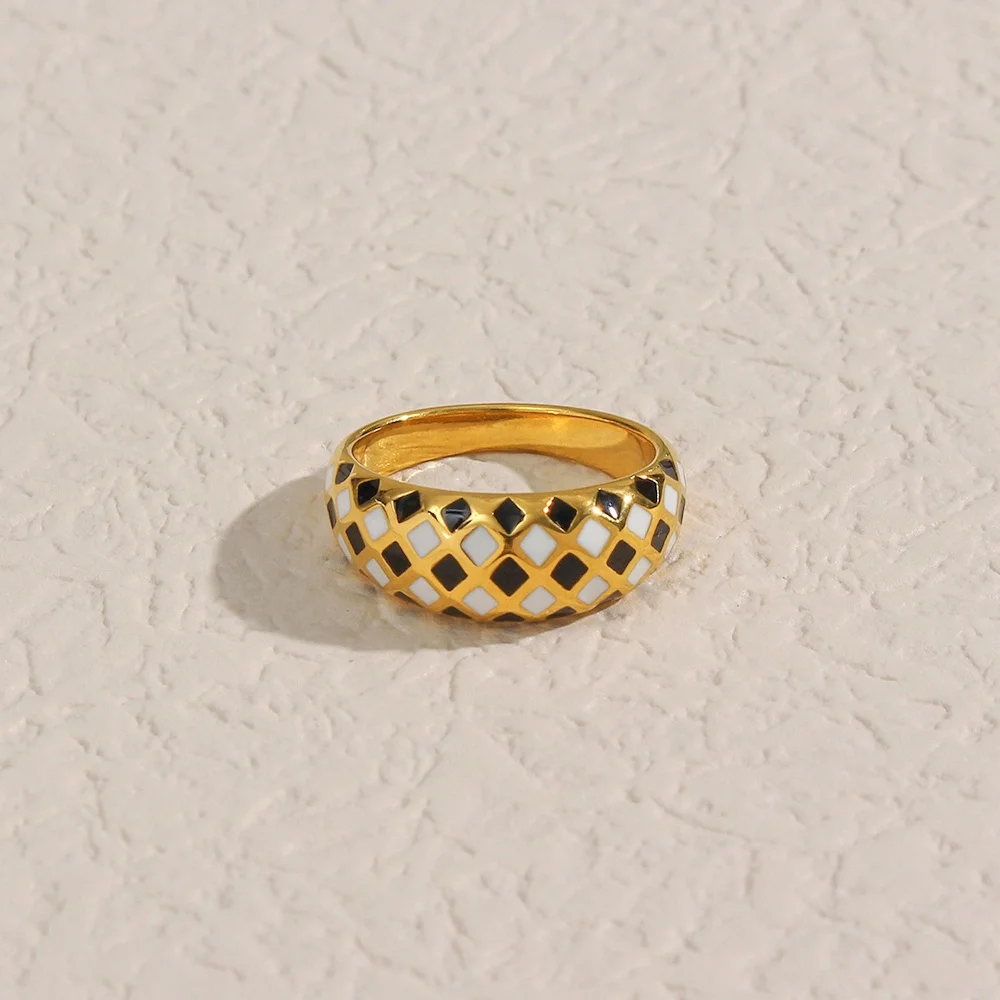 

Enamel Ring Checkered Enamel Twist Gold Filled Rings Anxiety Black And White Ring