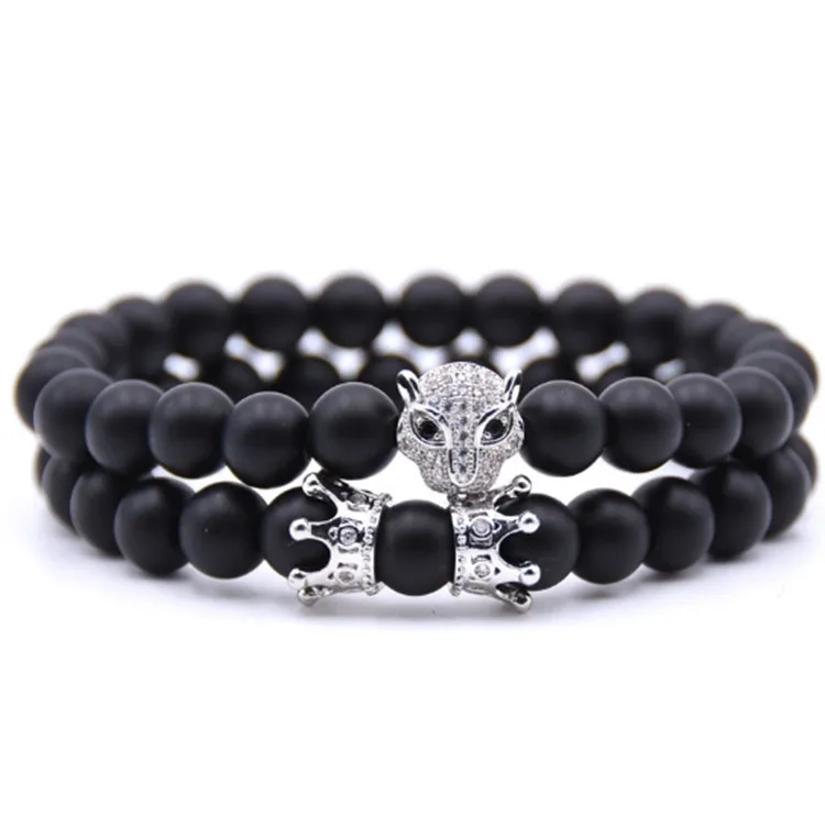 

2pc/sets natural bead stone wrap Bracelet set for women Micro Pave CZ Animal Charms Bracelet Men jewelry