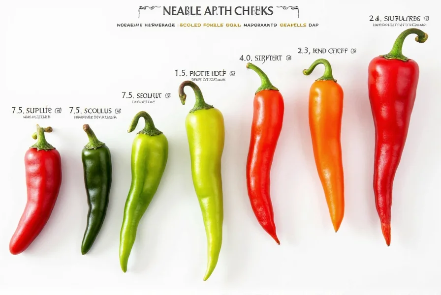 Visual comparison of different pepper varieties arranged by increasing Scoville heat units