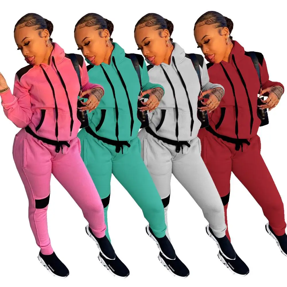 

Drobshipping Winter Suit With Hoodies Sportswear Women Two Piece Set, As picture
