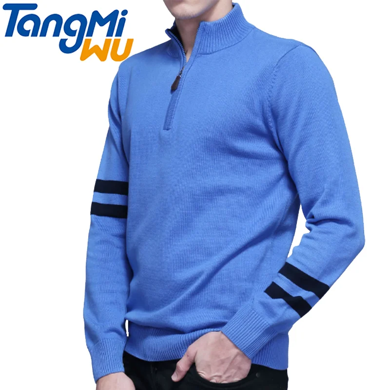 

TMW high quality knitted sweater new men's winter men stripe half zip sweater men's Plain sweater