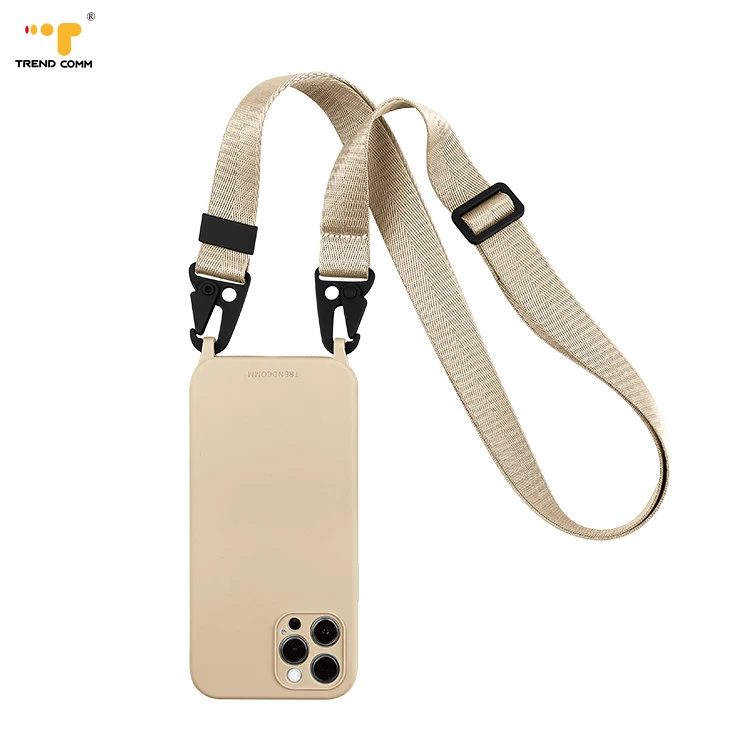 

Wrist Strap Liquid Silicone Phone Cases Camera Protection Nylon Crossbody For iPhone Case, 10 colors