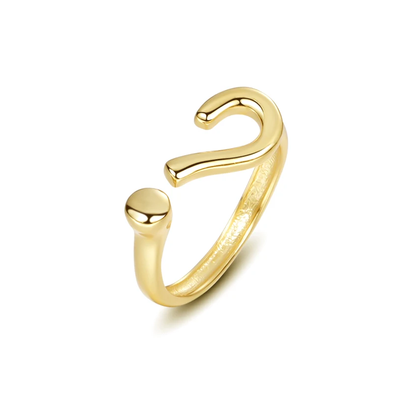 

Trendy Unique 925 Sterling Silver 18K Gold Plated Irregular Hollow Geometric Question Mark Symbol Opening Ring