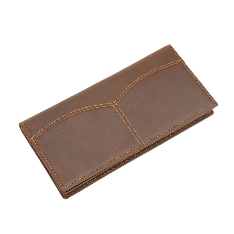 

Custom Luxury Vintage Genuine Crazy Horse Leather Mens RFID Blocking Real Leather Long Wallet