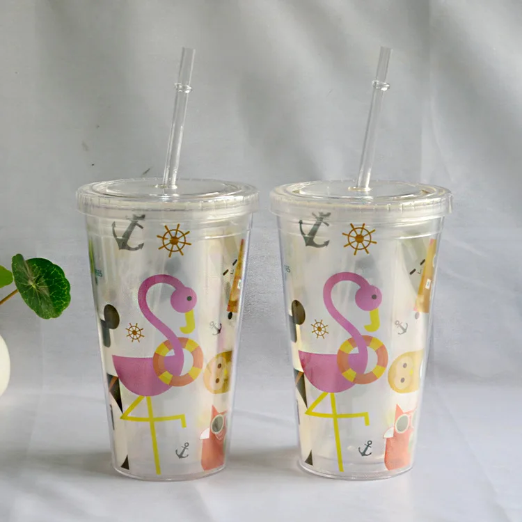 

Custom Plastic Insert Paper Coffee Cup Double Wall Tumbler With Straw