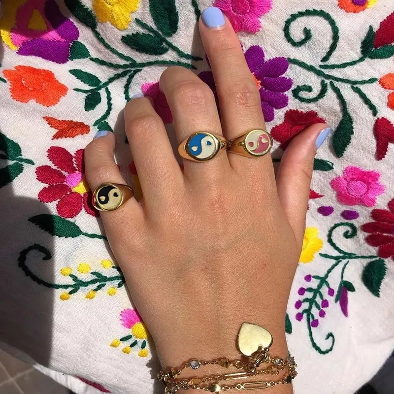 

2020 Fashion Charm Personality Jewelry Gold Silver Color High Polish Punk Metal Finger Rings Multicolor Tai Chi Yin Yang Rings