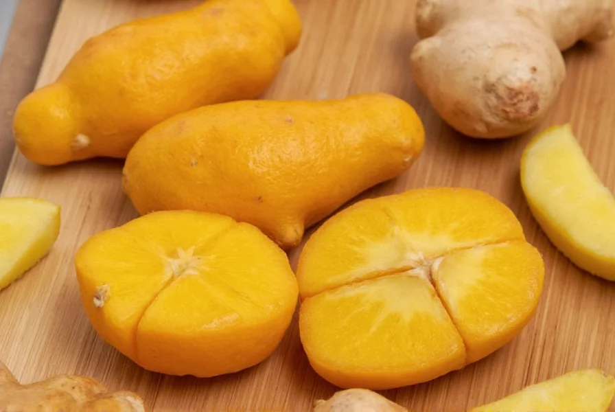 Close-up of fresh orange ginger root showing vibrant orange interior compared to standard yellow ginger